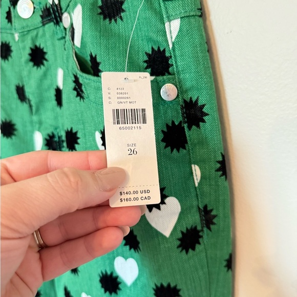 Anthropologie Maeve • NWT The Cigarette Slim Trouser Green Printed Heart Jean 26 - Picture 7 of 12
